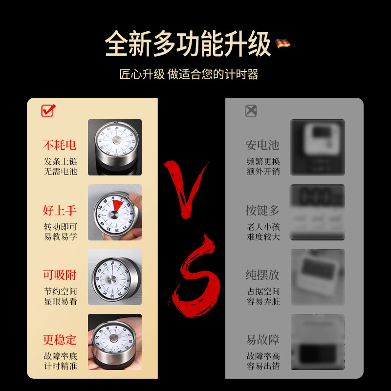 Кухонный таймер, учебный дисциплины тайм-менеджмент, напоминание по времени, 304 нержавеющая сталь, механический, магнитное всасывание, обратный отсчёт