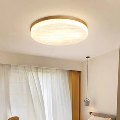 日式原木led吸頂燈中山燈具簡約書房主臥室燈圓形智能語音客廳燈