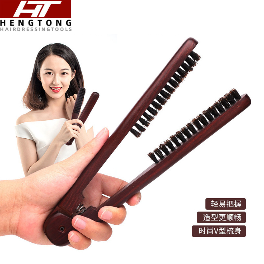 Venta al por mayor transfronteriza de férula de peluquería, férula de peine, peine de melena en forma de V, hebilla interna antiestática, peluquería, especial para peinado suave