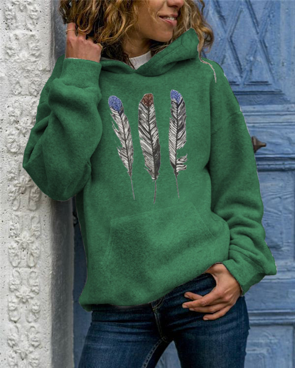 Women's Hoodie Long Sleeve Hoodies & Sweatshirts Printing Casual Feather display picture 3