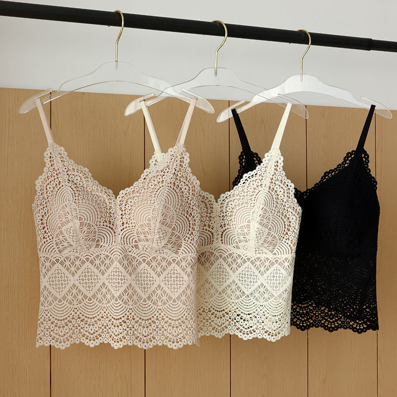 French-Style Three-Dimensional Embossed Lace Camisole with Deep V-Neck, Sexy Inner Wear, Live Streaming Direct Sales, Beautiful Back Long Tank Top, Foreign Trade Cross-Border