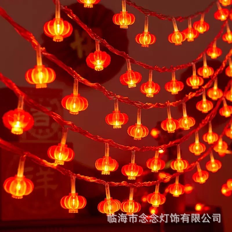 새해 랜턴 레드 랜턴 랜턴 스트링 LED 램프 배터리 축제 분위기 장식 작은 컬러 조명 정렬 태양 광 플래시 조명