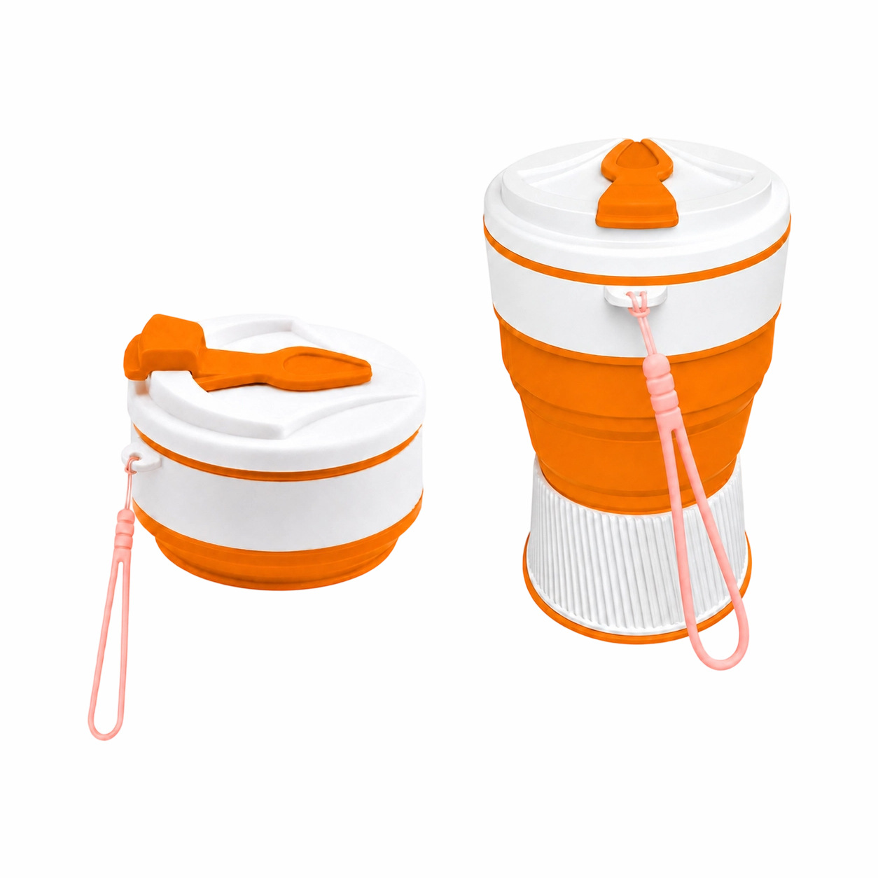 실리콘 접이식 물컵 500ml 스트랩 휴대용 운동 등산