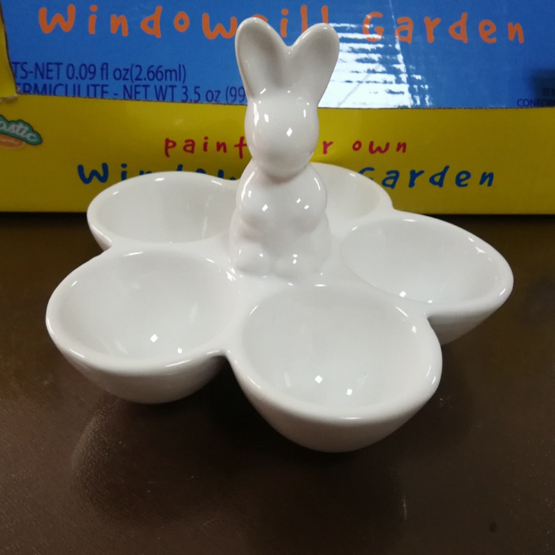 Plato de cerámica para pastel de conejito de Pascua, portavasos de cerámica con forma de huevo, bandeja para huevos con forma de conejito, plato para huevos, plato para dulces, cerámica hecha a mano