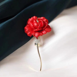 Red Rose Brooch Women's Fashion Alloy Pin Suit Accessories Wedding Peony Corsage Festive Tide