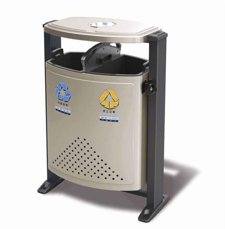 公园小区街道双桶镀锌板垃圾箱分类垃圾桶带烟灰缸