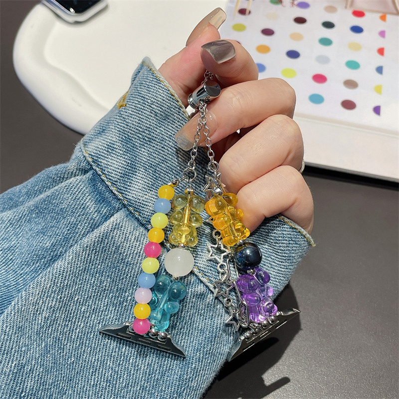 In stock bear soft candy beaded bracelet for apple s78 strap iwatchSE654 dopamine