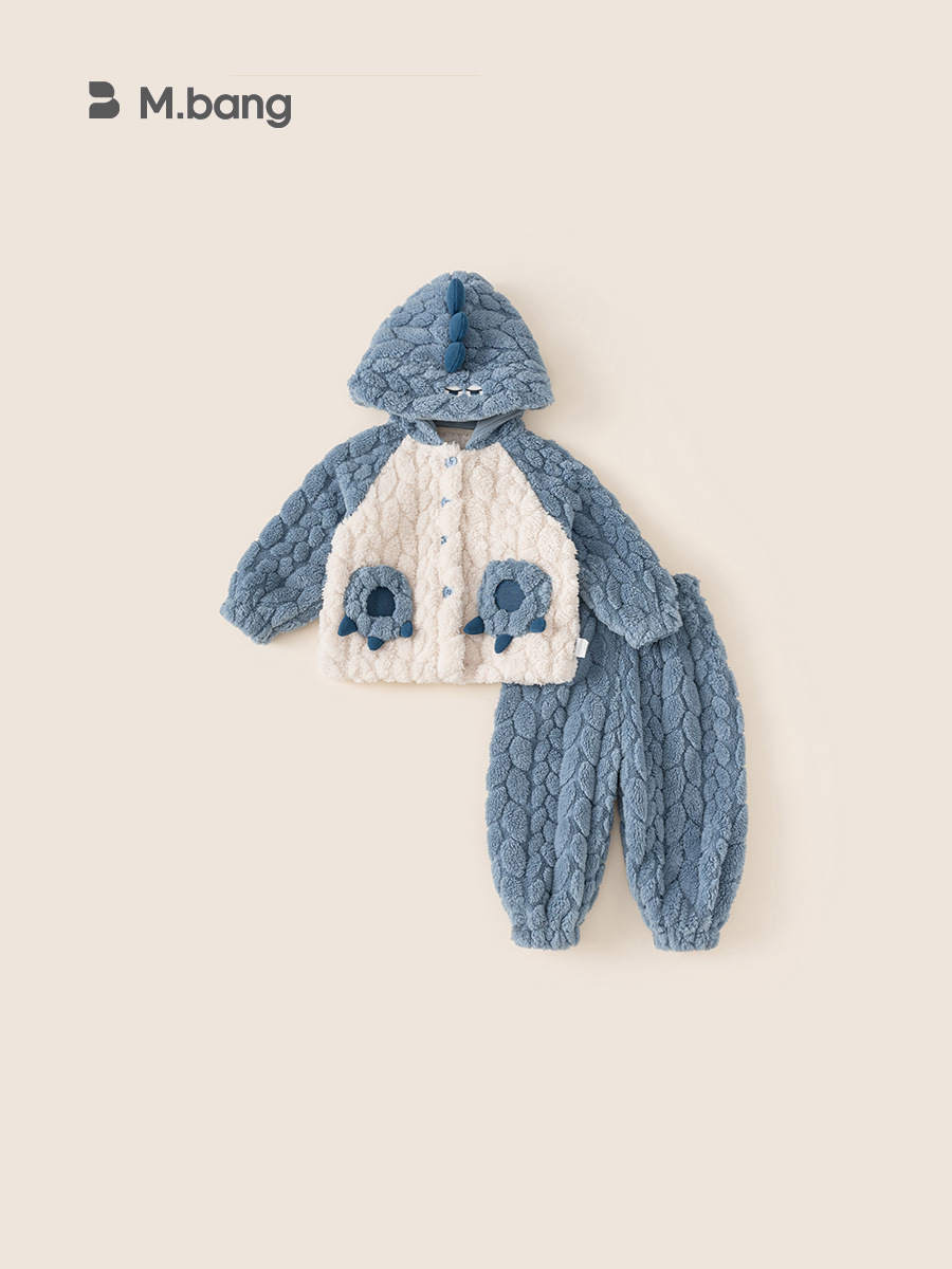 Yubao ropa para niños pijamas para niños otoño e invierno nuevos pantalones de manga larga engrosados con capucha de dibujos animados para niños y niñas