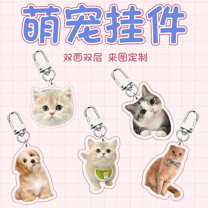 Acrylic Pet Keychain Kitten Dog Photo DIY Character Anime Animal Schoolbag Pendant