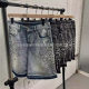 Fashion Brand American Style Distinctive Street Heavy Industry Diamond Denim Shorts Men's 2024 Summer New Hugh Loose Shorts
