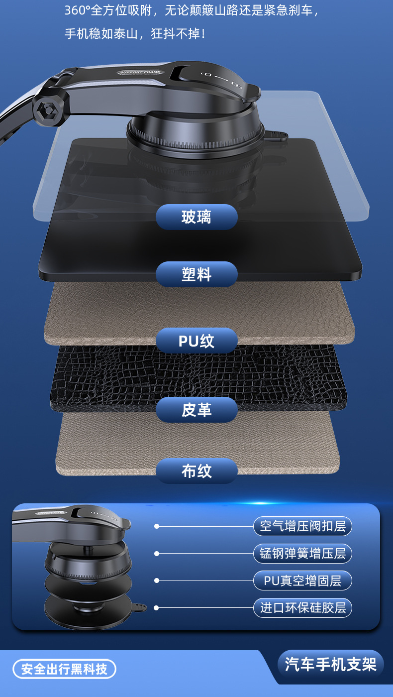 Popular waterfall-style car suction cup phone holder, adjustable rotating center console mount for navigation support