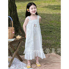女童连衣裙2025夏装新款中大童洋气时髦长裙女宝宝白色甜美裙子潮
