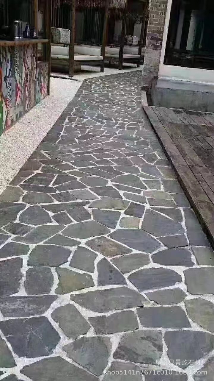 批发天然青石板不规则碎拼仿古防滑铺路护坡碎石水池底乱形片石-阿里巴巴