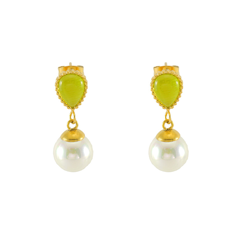 Moda nuevo acero inoxidable francés perla pendientes simple todo fósforo temperamento titanio acero ópalo pendientes en stock mujeres