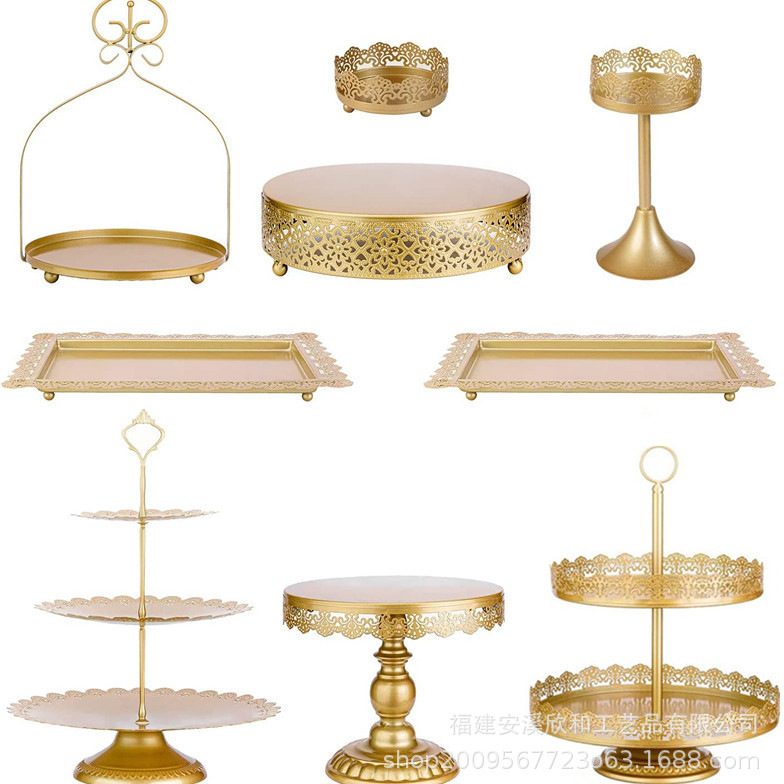 Creativo estilo europeo oro hueco estante de pastel de boda props mesa de postres decoración de postres tienda de postres refrigerio combinación de estante de pastel