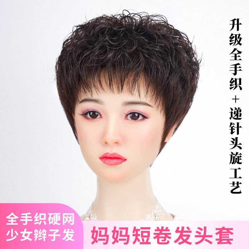 Wig for Women with Short Hair, Real Hair Set, Short Curly Hair, Full Head Wig for Middle-Aged and Elderly, Natural Hair Wig, Head-Covering Style Wig for Women with Short Hair, Real Hair Set, Short Curly Hair, Full Head Wig for Middle-Aged and Elderly, Natural Hair Wig, Head-Covering Style