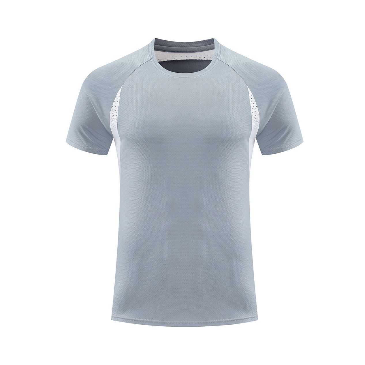 Hombre deportivo ocio mangas cortas T gran agujero de ventilación color combinado ropa de trabajo de secado rápido impresión logotipo camiseta ropa deportiva fitness