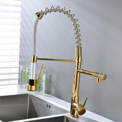 Cross-border spring pull kitchen faucet hot and cold water trough dishwasher dishwashing basin swivel double outlet splash-proof faucet