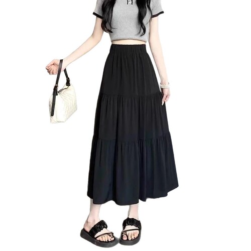 White skirt for women spring and summer 2026 new elastic high waist covering the crotch and slimming mid-length cake skirt umbrella skirt ins