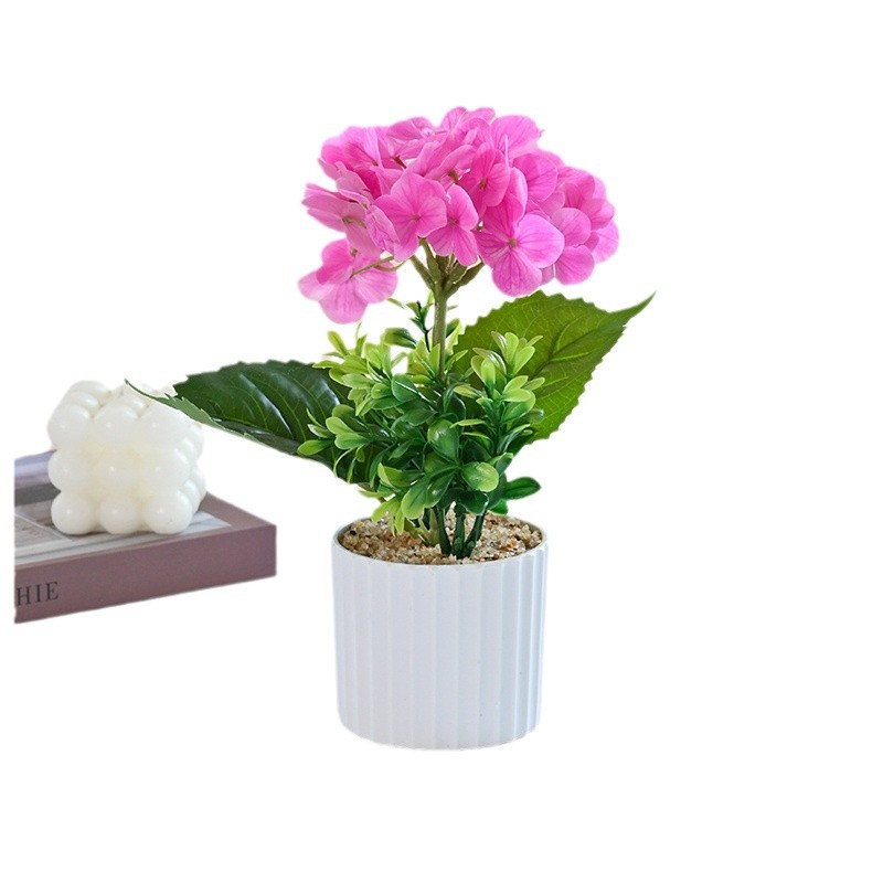 Flor falsa película 3D pequeña hortenida bonsai de alta calidad fábrica de flores de simulación decoración del hogar plantación verde flor falsa plantación en maceta