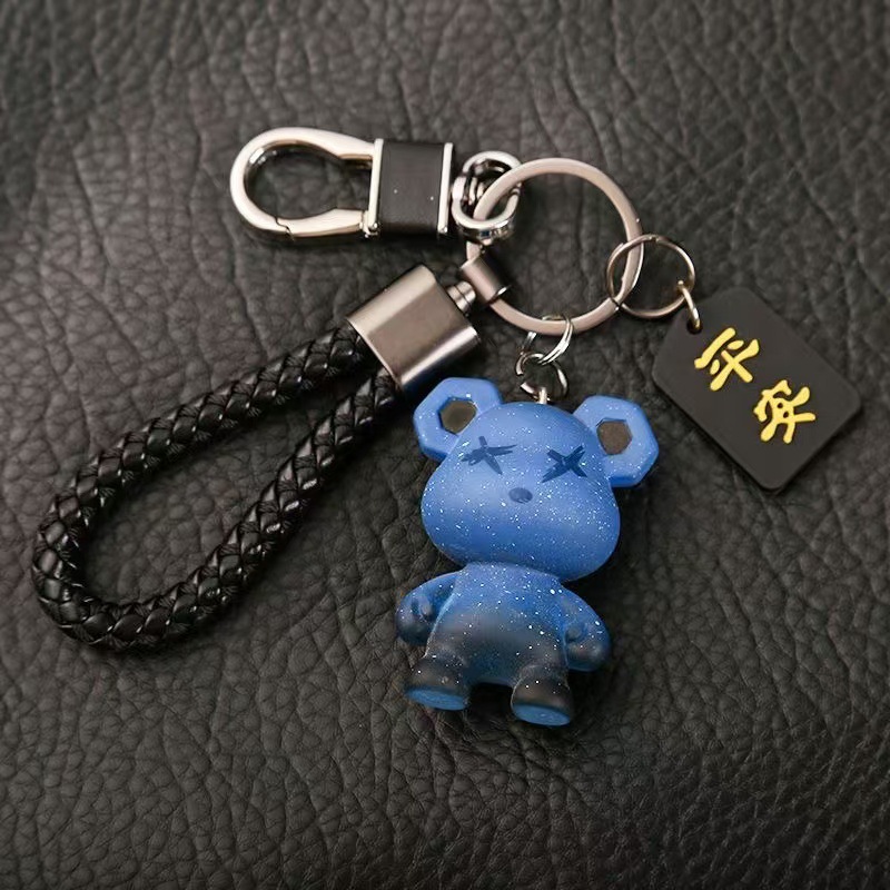 Llavero de coche colgante llavero de gama alta para hombres y mujeres llavero llavero dibujos animados lindo cielo estrellado oso