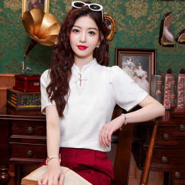 专柜桑蚕丝衬衫女2024新款时尚新中式国风女士气质显瘦复古上衣潮