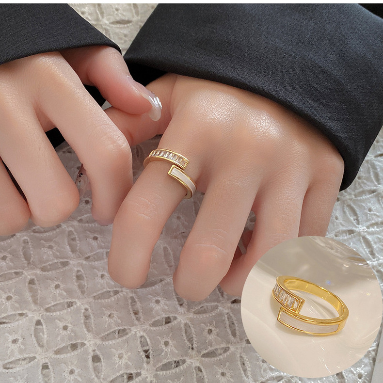 Simple Style Geometric Copper Inlay Zircon Open Ring 1 Piece