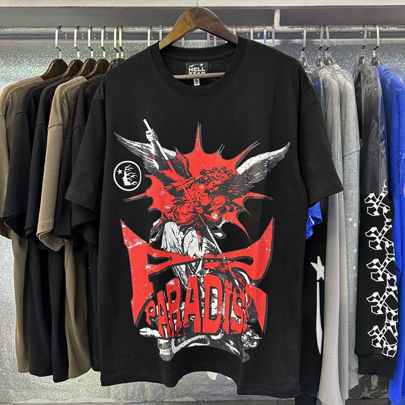 【Impresión Digital】Camiseta de manga corta informal y versátil Hell Star, éxito de ventas transfronterizo, conjunto de pantalones cortos para parejas, entrega rápida