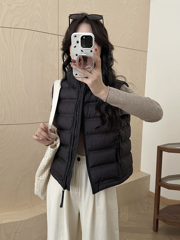 外贸轻薄羽绒棉马甲女短款2025年秋冬季新款背心马夹立领坎肩外套|undefined