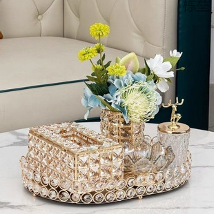 Creative European Crystal Tissue Box Simple Living Room Dining Table Coffee Table Storage Decoration Light Luxury Paper Box Tray Set