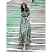 高端新款绝美连衣裙夏季女高级感时尚显白收腰显瘦雪纺长裙