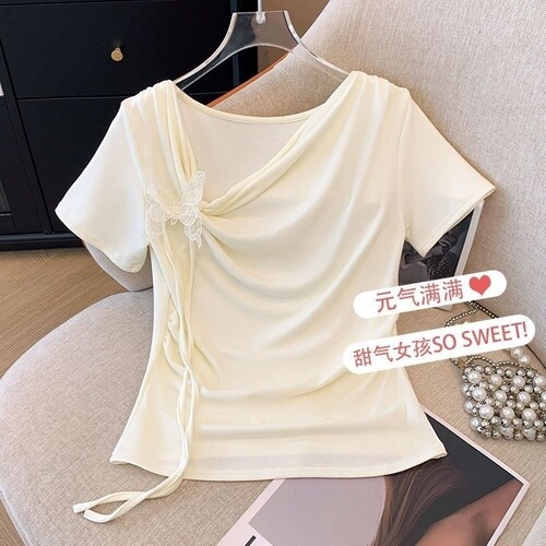 Pure Desire Butterfly Strap Asymmetrical Sweet & Spicy Top for Women - 2025 Summer French Style Straight Hair