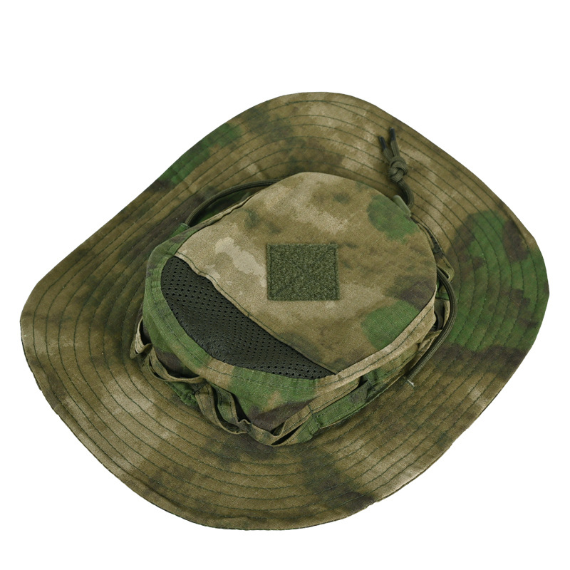 Nuevo sombrero de camuflaje transfronterizo al aire libre táctico militar de pesca de borde redondo sombrero de pescador de sombrero de sombrero de escalera de montaña de protección solar