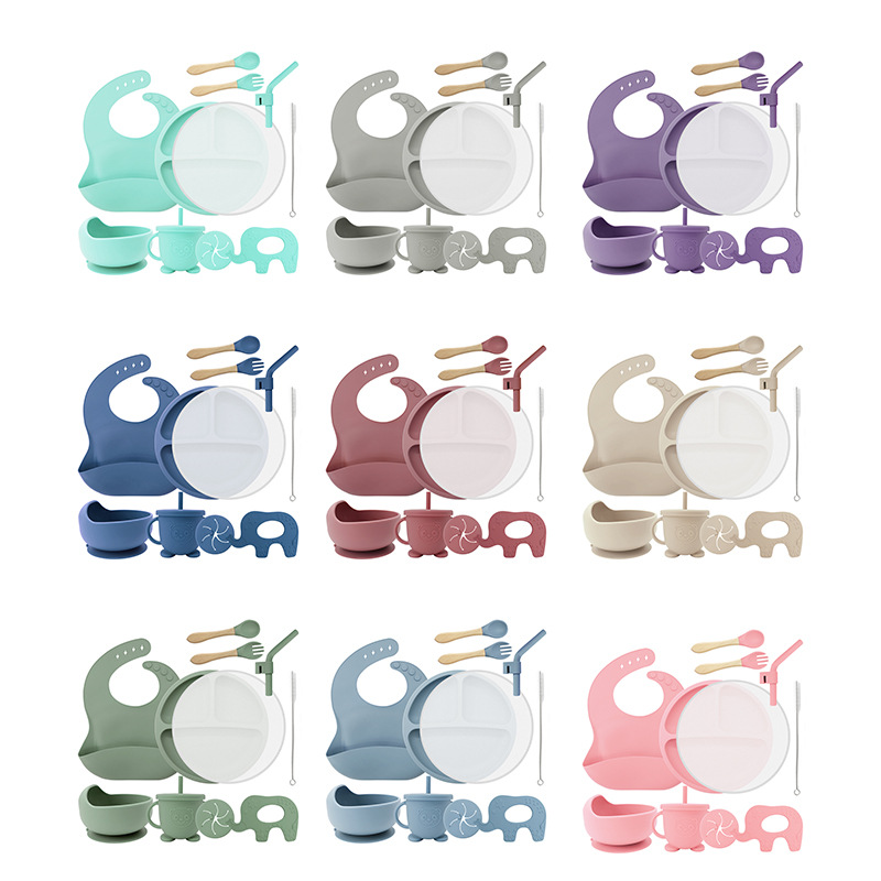 Vajilla de silicona vajilla de bebé cuchara de silicona tazón babero traje materno e infantil necesidades diarias niños suplemento alimenticio vajilla