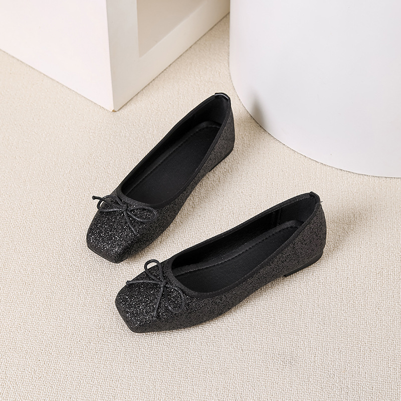 Cross-Border Amazon French-Style Square-Toe Bowknot Flats 2026 New Model Sequined Shallow Slip-On Ballet Shoes Cross-Border Amazon French-Style Square-Toe Bowknot Flats 2026 New Model Sequined Shallow Slip-On Ballet Shoes