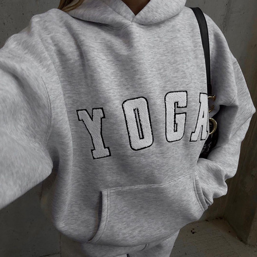 New 2025 Amazon Cross-border Leisure Gray YOGA Letter Print Loose Hooded Women's Sweatshirt for Europe and America
