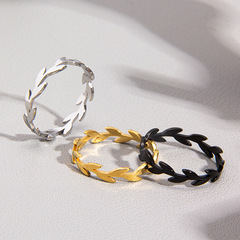 2023 New Japanese-Korean Ins Style Simple and Fashionable Women's Titanium Steel Ring Olive Branch Shaped Jewelry