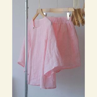 2025 Summer New Chinese Style Zen Tang Suit with a Stylish Pink Diagonal Collar, Unique and Beautiful Shirt and Shorts Set