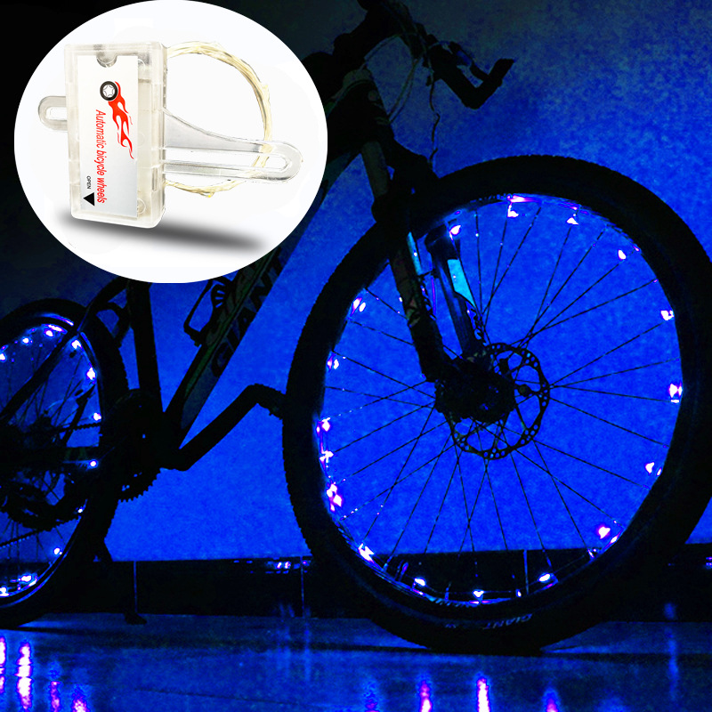 Interruptor automático inteligente bicicleta de montaña rueda caliente luz de colores habló luz colorido alambre de acero doble sentido equipo de luz
