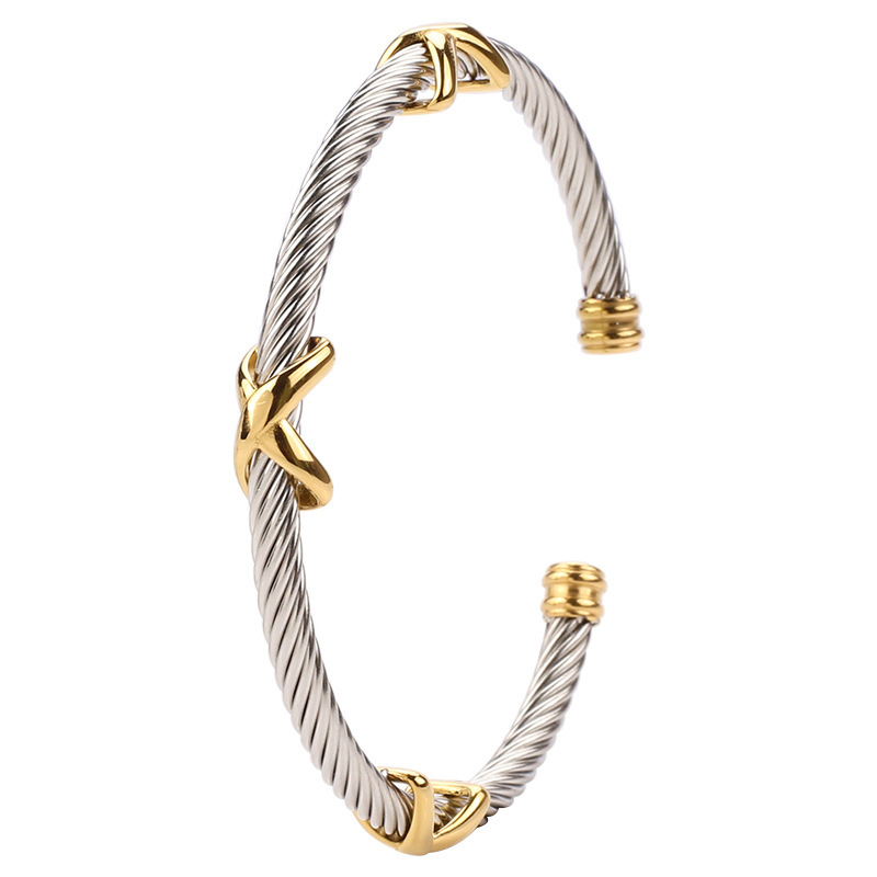 European and American stainless steel 8-word cable bracelet female gold titanium steel eight-word bracelet wireless symbol cross bracelet wholesale