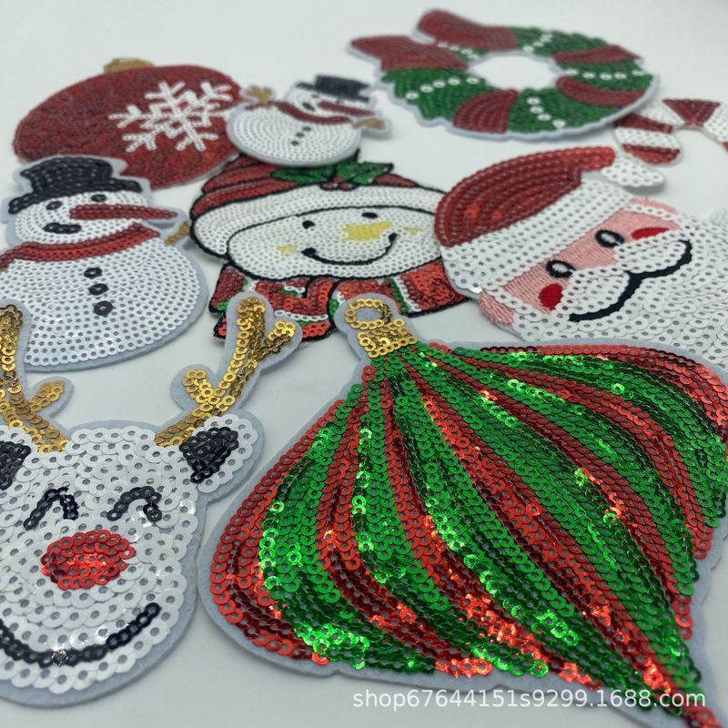 サンタクローススパンコール刺繍コンピュータ刺繍衣類靴と帽子布ステッカーハンドアカウント DIY パッチステッカー刺繍手縫い|undefined
