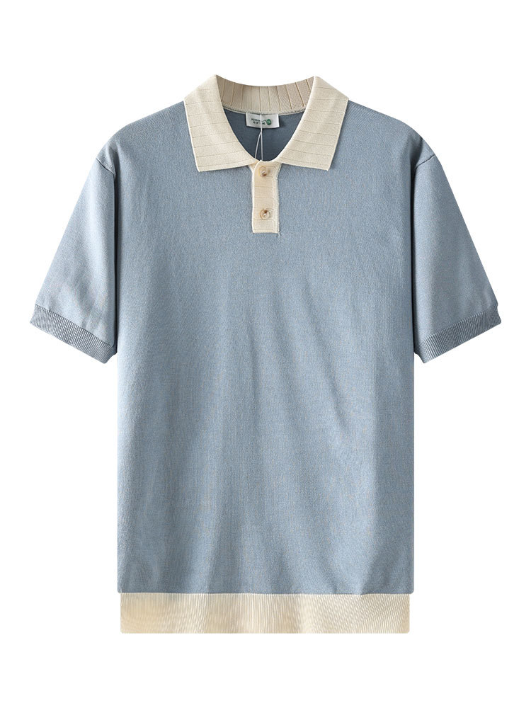 Polo de hielo con solapa de hombre, camiseta de verano de manga corta, camiseta casuales de alto nivel, camiseta de estilo de dinero, camiseta de vestir para hombres