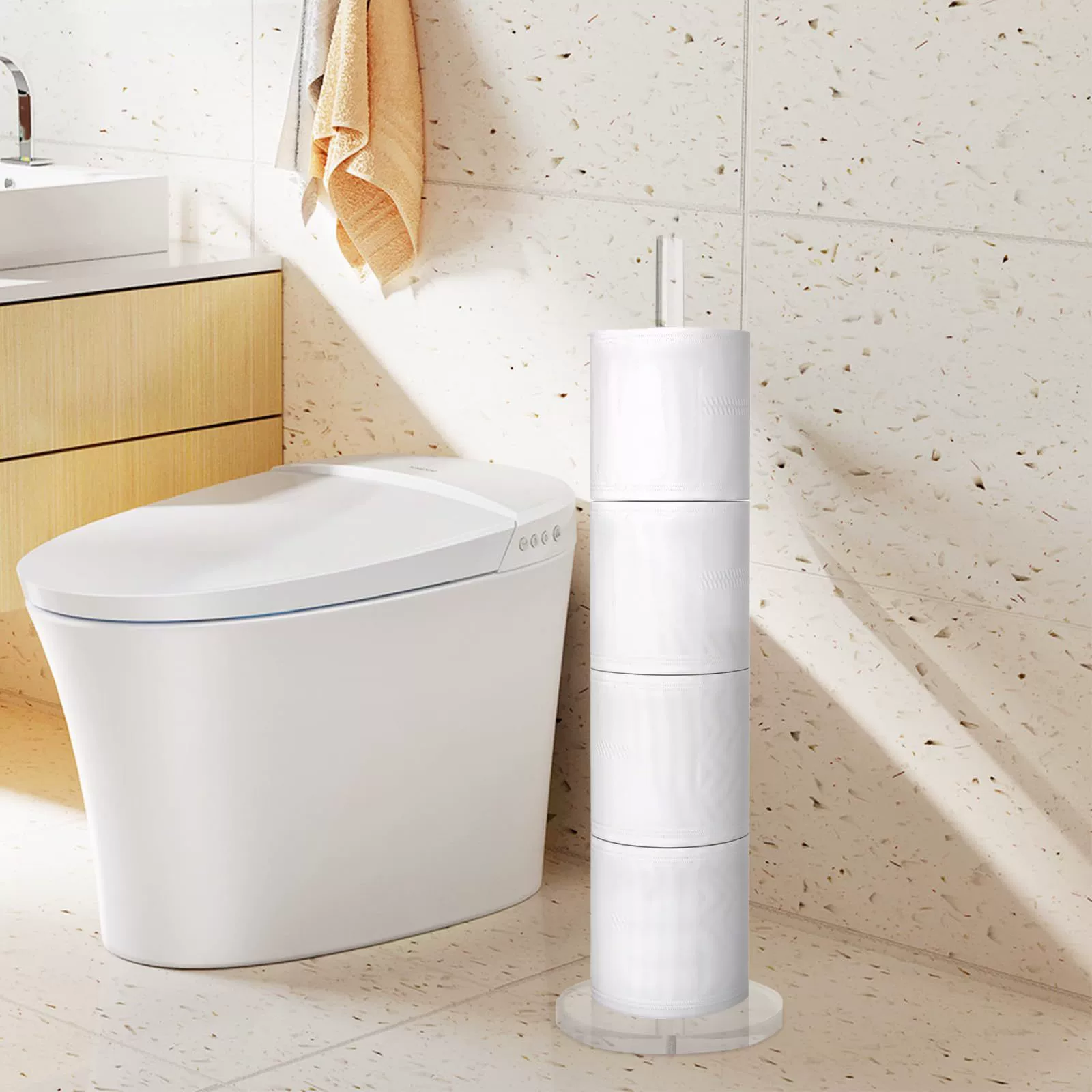 Прозрачная акриловая круглая подставка для хранения рулонной бумаги, держатель для бумажных полотенец для ванной комнаты и кухни, домашняя стойка для хранения бумажных полотенец