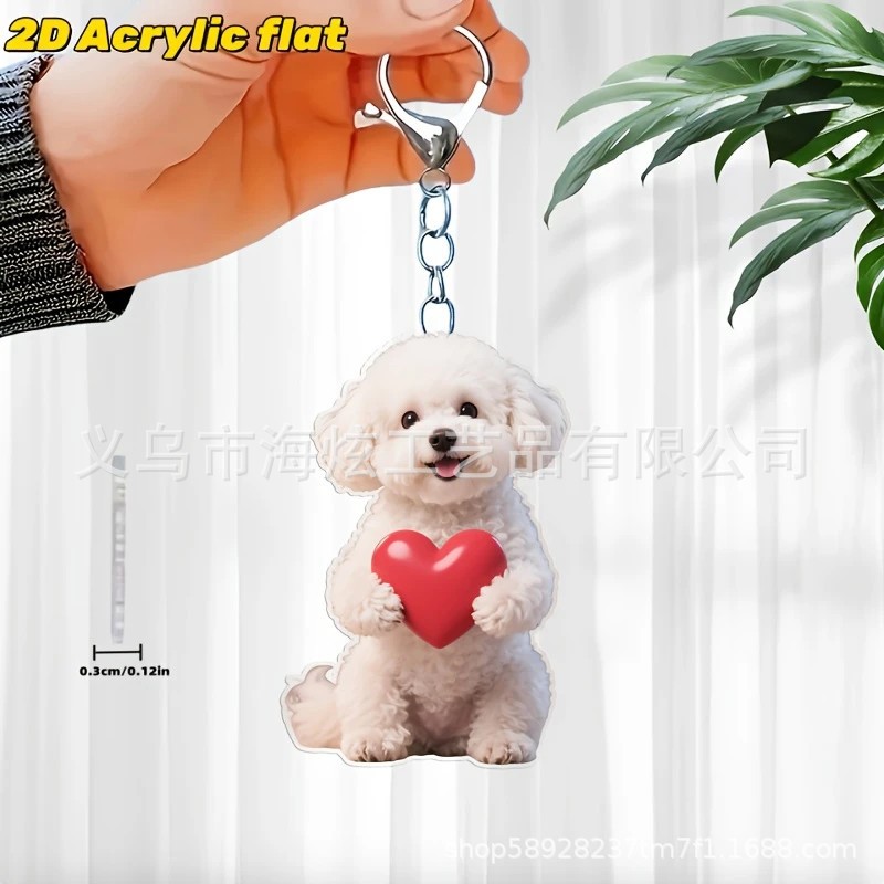 Transfronterizo Xinping San Valentín amor lindo bichón llavero plano acrílico colgante mochila colgante decoración colgante