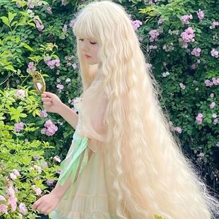 Mengqian Wig Female Angel White Long Hair Lolita Corn Wool Curly Forest Photo Long Curly Hair Manufacturer Ready Stock