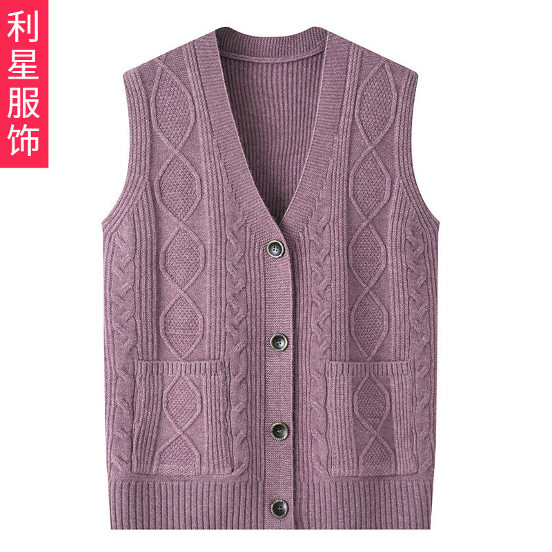 Middle-aged and elderly female mother's knitted warm vest spring and autumn waistcoat grandma's top thin cardigan old man's wool horse clip