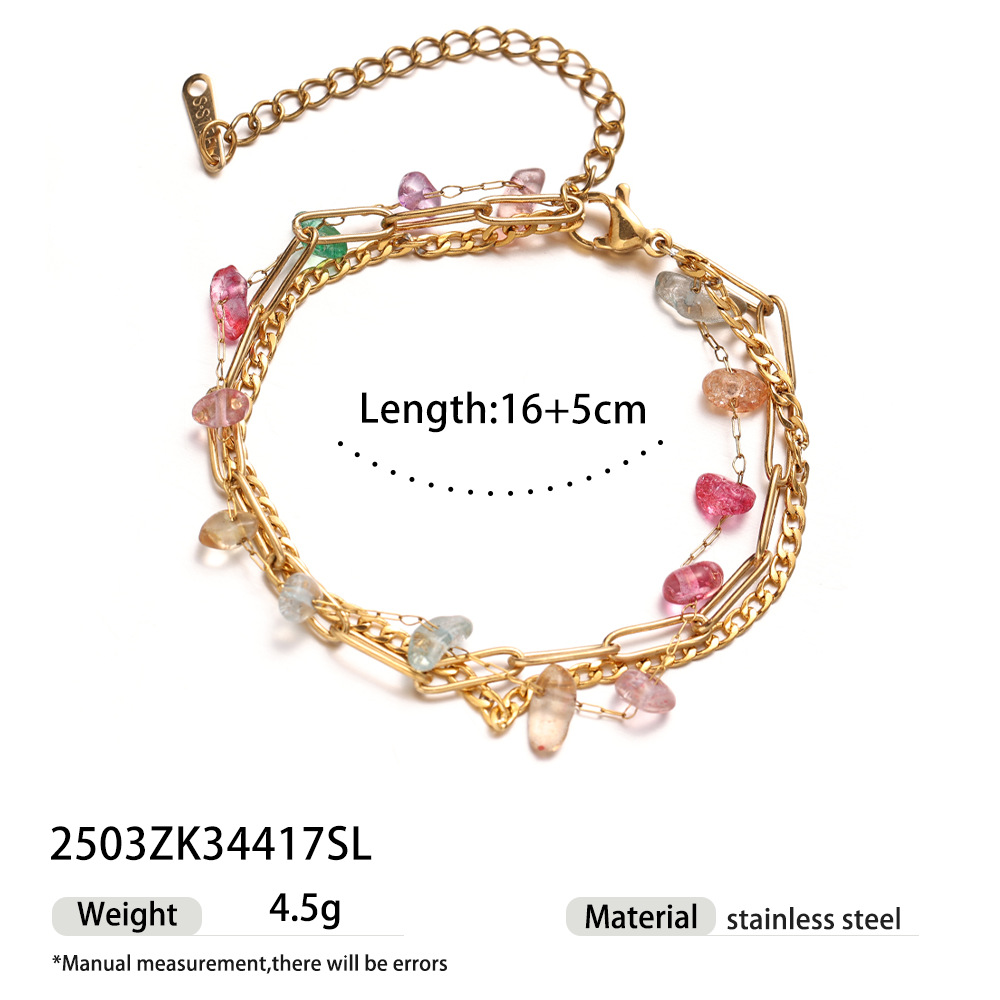 Tena pulsera de acero inoxidable europea y americana, lujo ligero, sentido de alta gama, pulsera de piedra natural de moda para damas, nueva joyería de mano de verano
