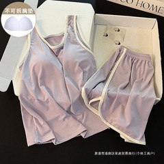 胸パッド付きパジャマ、女性用ベスト、通気性のある伸縮性サスペンダーボトムスーツ、ホームウェア、アイスシルク糸生地、その他