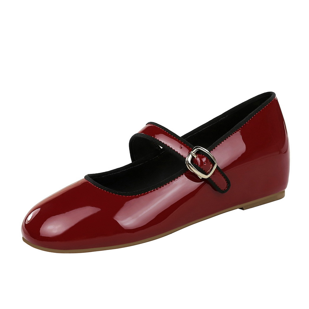 2817 French style round toe shallow mouth patent leather one-piece buckle with increased height, comfortable and non tiring feet, fashionable single shoe for women