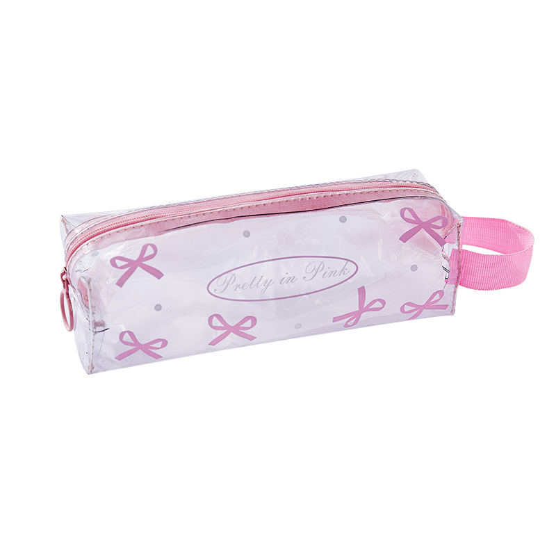 Bolsa de lápices transparente con lazo de alto valor, estilo ins, bolsa de papelería para estudiantes de gran capacidad, nueva caja de lápices impermeable portátil